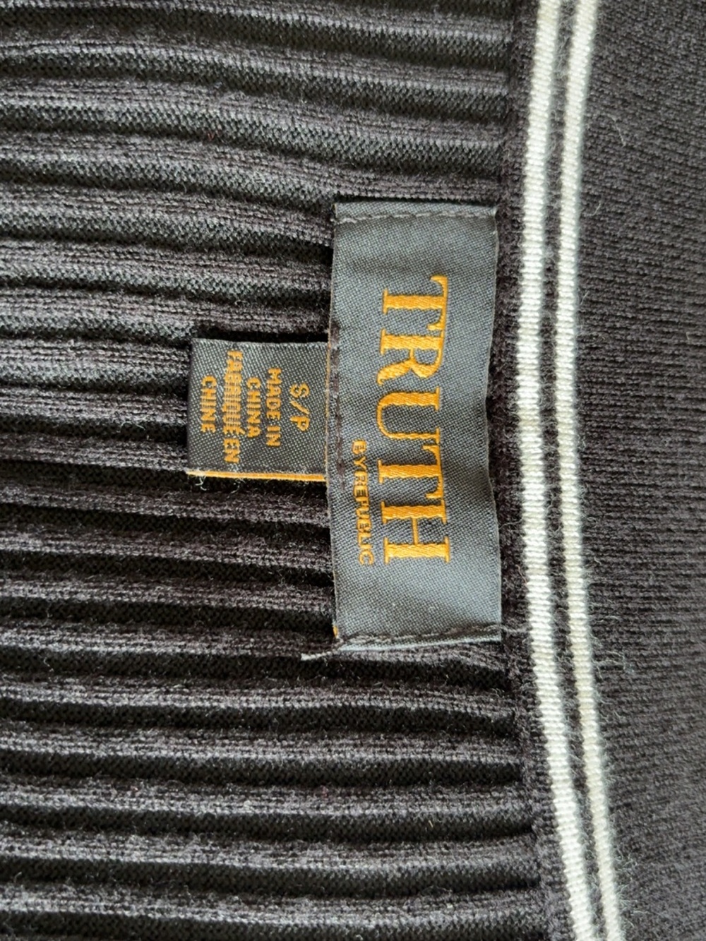 Truth Black Long Open-Front Cardigan with White Stripe Trim - Picture 3 of 4